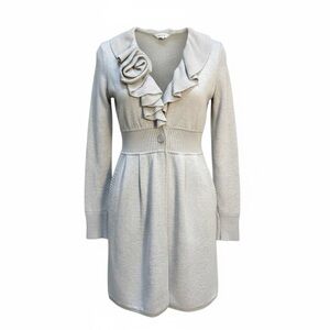 Rebecca Taylor Cream Wool Blend Rosette Ruffle Neck Knit Cardigan Size Small